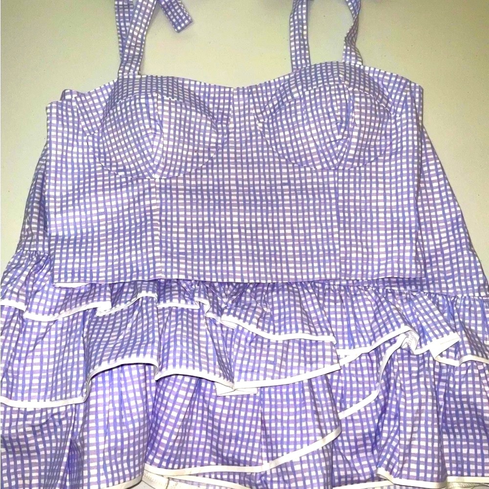 Lilly Pulitzer NWT Rosalie Mini Skirt & Crop Top Lilac Gingham $198  Size 14 - Picture 14 of 16
